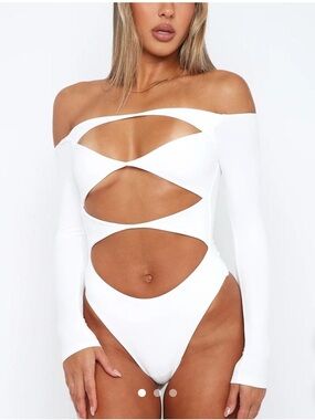 White Fox Boutique White Off-Shoulder Cutout One-Piece Swimsuit
